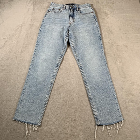 Denim - Aeropostale Mom Jean Womens 2 Light Wash High Rise Straight Leg Distressed Denim
